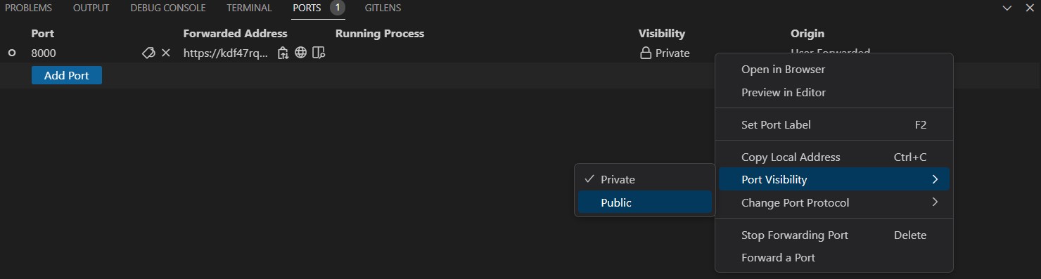 Daftar port forwarding dan ubah visibility menjadi public